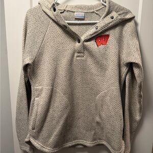 Columbia Gray Herringbone Hoodie with Red Accent